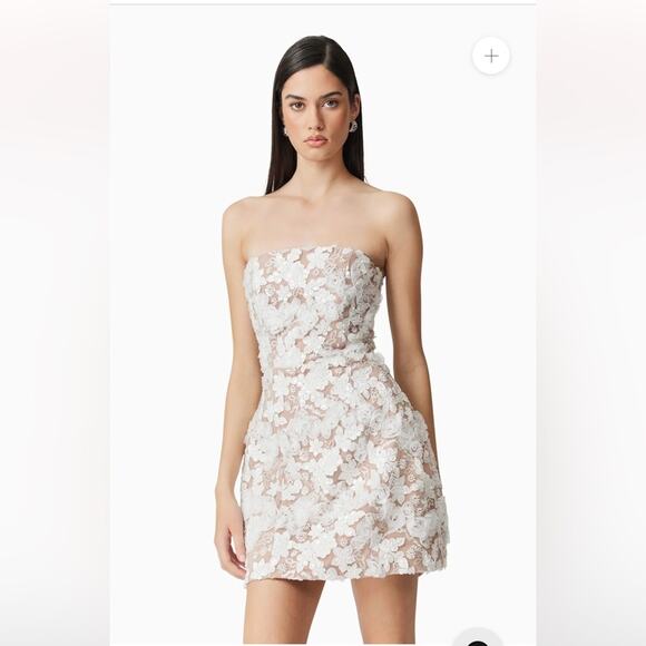 elliatt vonni white 3d floral mesh lace beaded mini bridal dress size XXS NEW - Picture 10 of 10